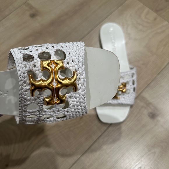Tory Burch Eleanor White and Gold Woven Sandals size 37.5 - Picture 12 of 14